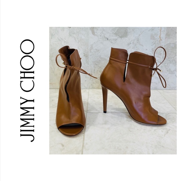 Jimmy Choo Shoes - JIMMY CHOO Ankle Boot Bootie Memphis 100 Leather Canyon Brown Camel Peep…